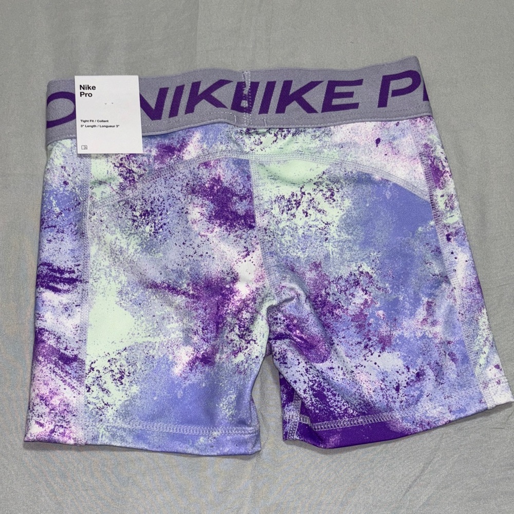 Nike Pro Girls Purple and White Athletic Shorts - Picture 3 of 3